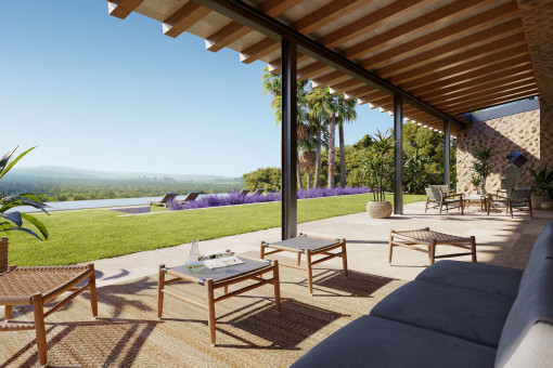 Überdachte Terrasse und Garten