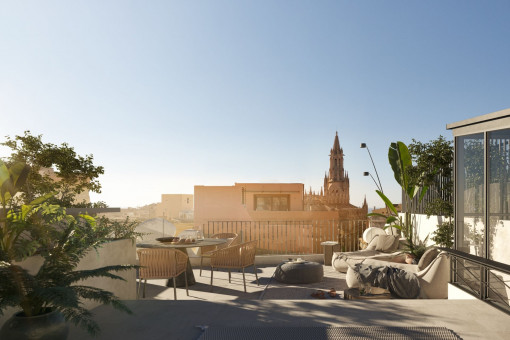 Neubau-Penthouse mit privater Dachterrasse und Blick über die Kathedrale und das Meer