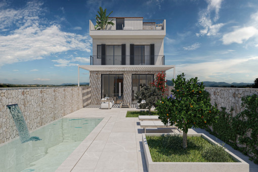 Modernes Neubaustadthaus mit Pool und Dachterrasse in Santanyi