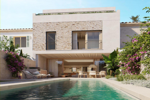 Modernes Neubaustadthaus mit Pool und Dachterrasse in Santanyi