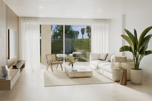 Wohnzimmer im Erdgeschoss mit Garten