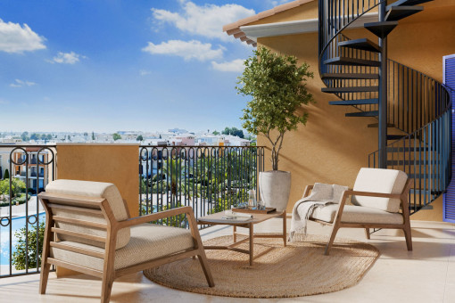 Balkon Dachgeschosswohnung mit Treppe zur Dachterrasse