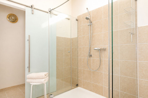Badezimmer mit großer Dusche im Untergeschoss 