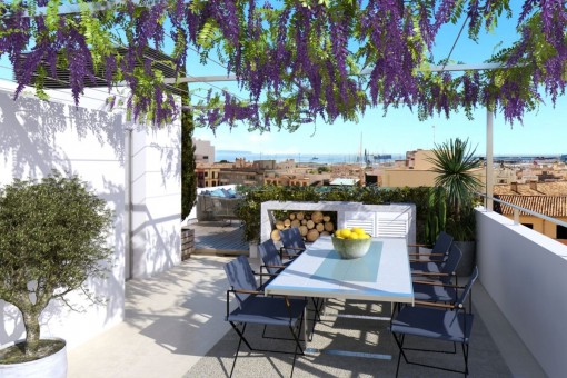 Dachterrasse mit Essbereich und beeindruckenden Ausblick