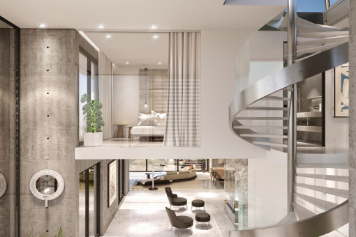 Offener Wohn- und Essbereich des Duplex Penthouses
