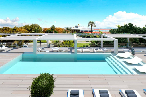 Luxus Neubau-Penthouse mit privater Dachterrasse und Blick auf den Hafen von Palma