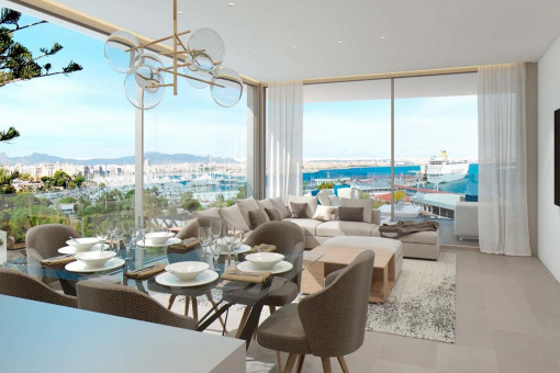 Neubau-Designer-Apartment mit Blick auf den Hafen und über die Bucht von Palma