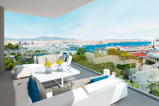 Neubau Designer-Apartment mit Blick auf den Hafen und über die Bucht von Palma