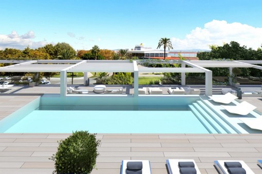 Penthouse mit Meerblick und Pool auf der Dachterrasse am Paseo Maritimo in Palma