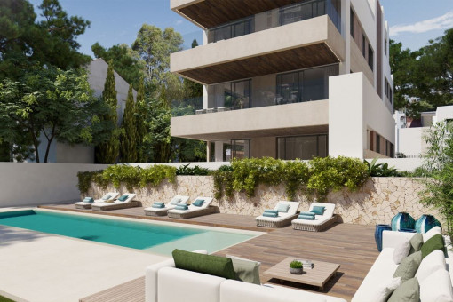 Wunderbare Erdgeschoss Neubauwohnung in schöner Anlage mit Terrasse und Garten in Son Armadams