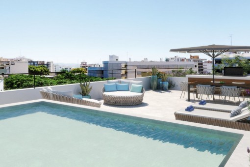 Fantastisches Penthouse Apartment mit privater Dachterrasse und Pool in einer Neubau Anlage in Son Armadams