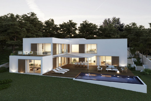 Neubauprojekt! Moderne Luxusvilla mit Meerblick mit Indoor- und Outdoor-Pool in Font de sa Cala