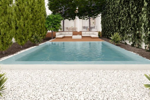 Traumhaftes 4 SZ Erdgeschoss Duplex Apartment in einem historischen Stadtpalast mit Garten und privatem Pool im Herzen von Palmas Altstadt