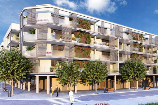 Stilvolles Neubau Apartment mit schönem Eckbalkon und Rooftop-Pool in Palma