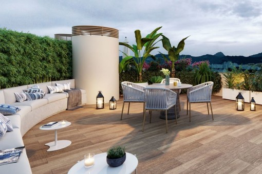 Modernes Neubau Penthaus im vierten Stockwerk mit privater Dachterrasse und Rooftop Pool in Palma