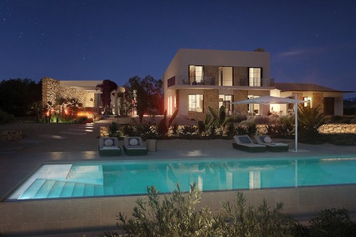 Die Villa bei Nacht