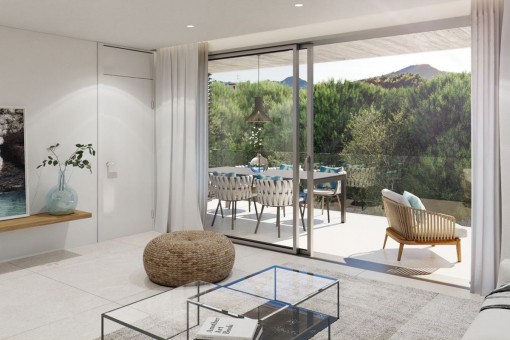 Neubauwohnung im zweiten Stockwerk mit Terrassen, Gemeinschaftspool und Parkplatz in Cala Ratjada