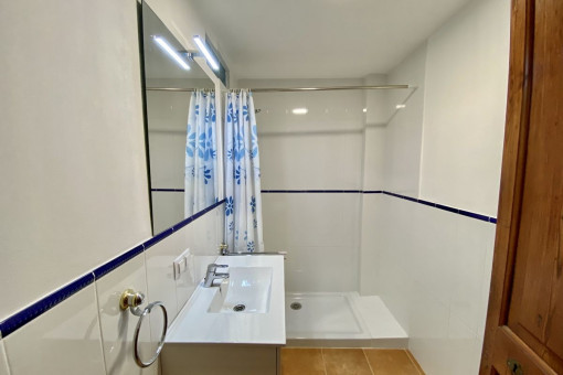 Blick ins Badezimmer mit Dusche