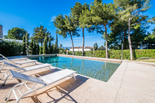 Sonnenliegen am Pool