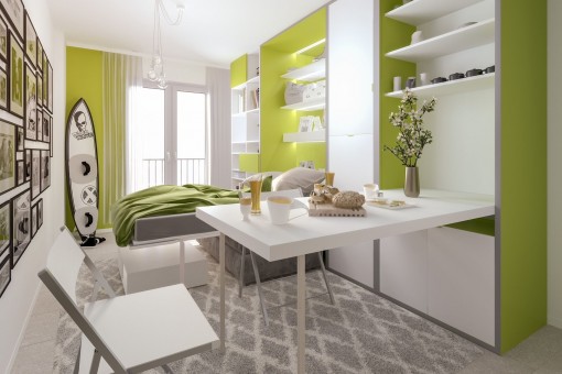 Erstbezug-Neubau-Studio mit moderner Möblierung und Gemeinschaftspool perfekt für Remote-Work in urbaner Citylage in Palma