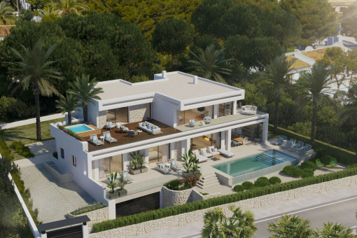 Außenansicht der eleganten Villa mit Pool