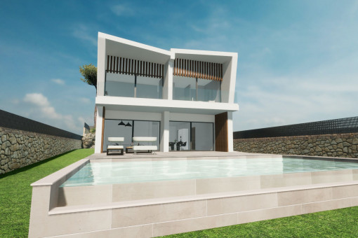 Luxuriöse Neubauvilla mit Meerblick in Son Veri Nou fußläufig zum Strand und Yachthafen