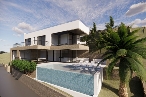 Exklusive Neubau-Villa mit atemberaubendem Blick auf das Meer und die Stadt Palma