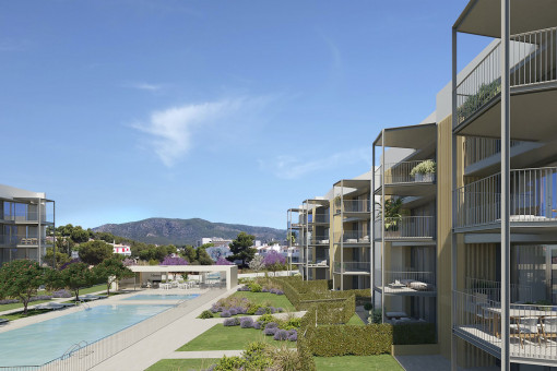 Neubau-Penthouse mit Gemeinschaftspool in Strandlage von Palmanova