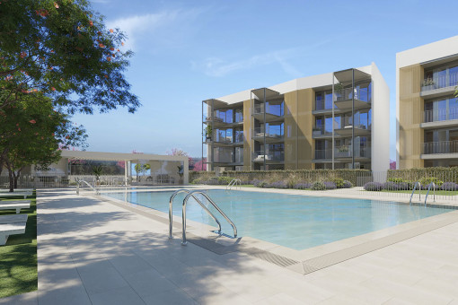 Neues Penthouse-Apartment mit Community-Pool, Fitnessstudio und Gartenanlage, nahe dem Strand von Palmanova