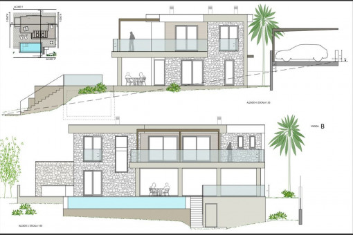 Strandnahes Grundstück mit genehmigtem Projekt für ein modernes Haus mit Pool in Cala Mandia