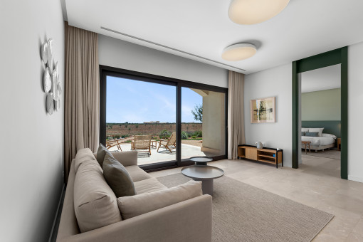 Gemütliche Lounge im Gästebereich mit Terrassenzugang