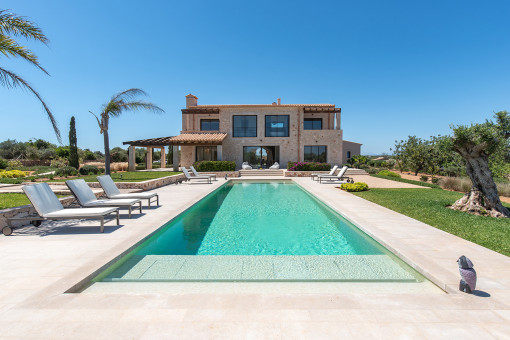 Neubaufinca mit Natursteinfassade