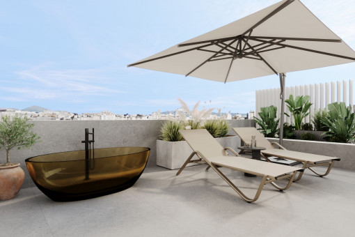 Dachterrasse mit Badewanne