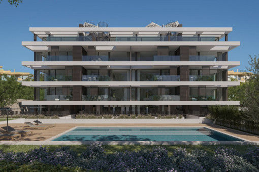 Wunderschöne, neue 1-Schlafzimmer Wohnung mit Terrasse, fussläufig zum Strand in Cala Mayor