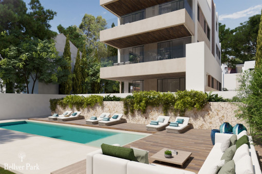 Luxuriöse Neubau-Apartment mit überdachter Terrasse und Community-Pool, in Son Armadams