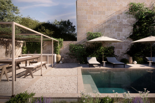 Stadthausprojekt mit großem Garten, Pool, Garage und Blick in Lloret De Vistalegre