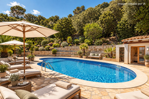 KI-generiertes Bild · Virtuelles Styling des Poolbereichs