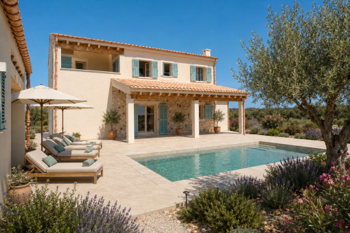 Mediterrane Luxusfinca, 250 qm Wfl., Pool, 20.800 qm Land, mit Einflussmöglichkeiten bei der Landschaftsgestaltung bei Ses Salines