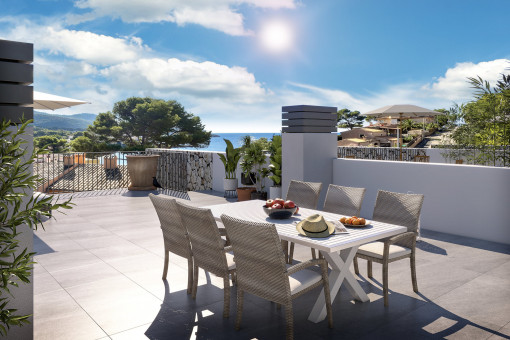 Design trifft Meerblick – exklusives Penthouse vor Dragonera mit Blick auf die Bucht von Sant Elm