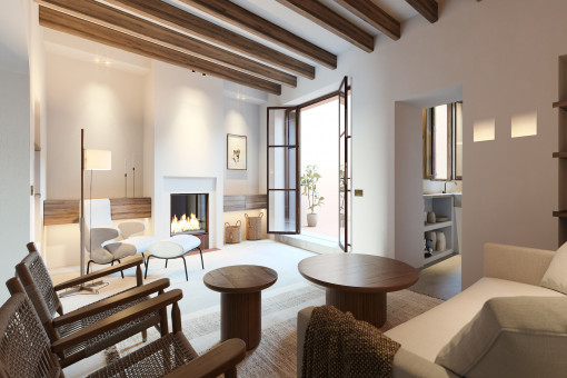 Wohnbereich mit Kamin