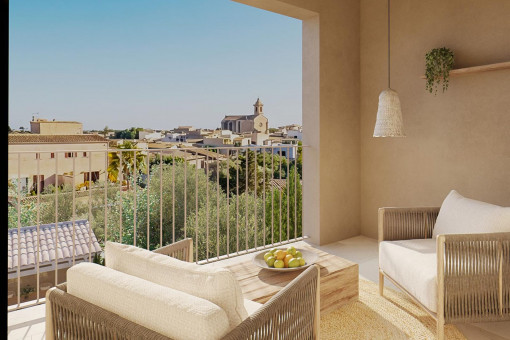 Balkon mit Blick über Santanyi