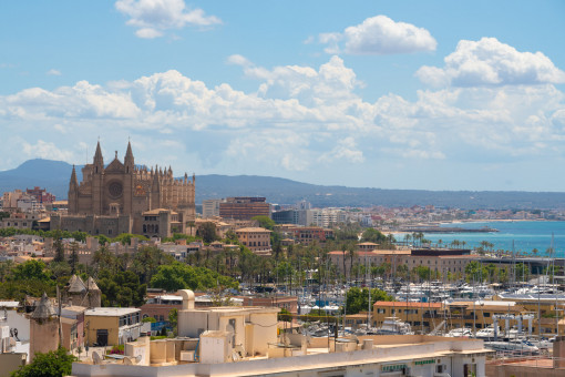 Exklusives Penthouse mit weitläufiger L Terrasse und Blick über Palma, Hafen und Kathedrale