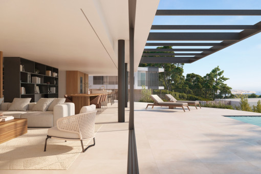 Großzügige Poolterrasse auf der Wohnebene