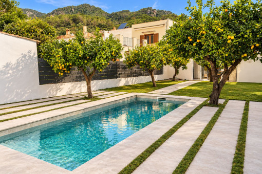 Privater Pool inmitten des grünen Gartens