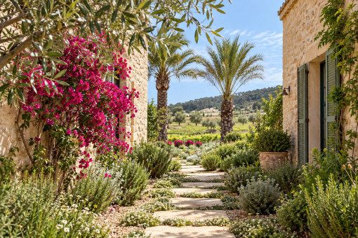 Mediterraner Garten mit Natursteinwegen