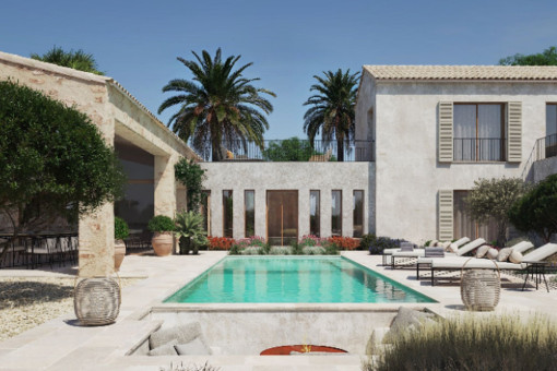 Neubau Luxusfinca bei Ses Salines mit Baulizenz und Pool auf großem Grundstück